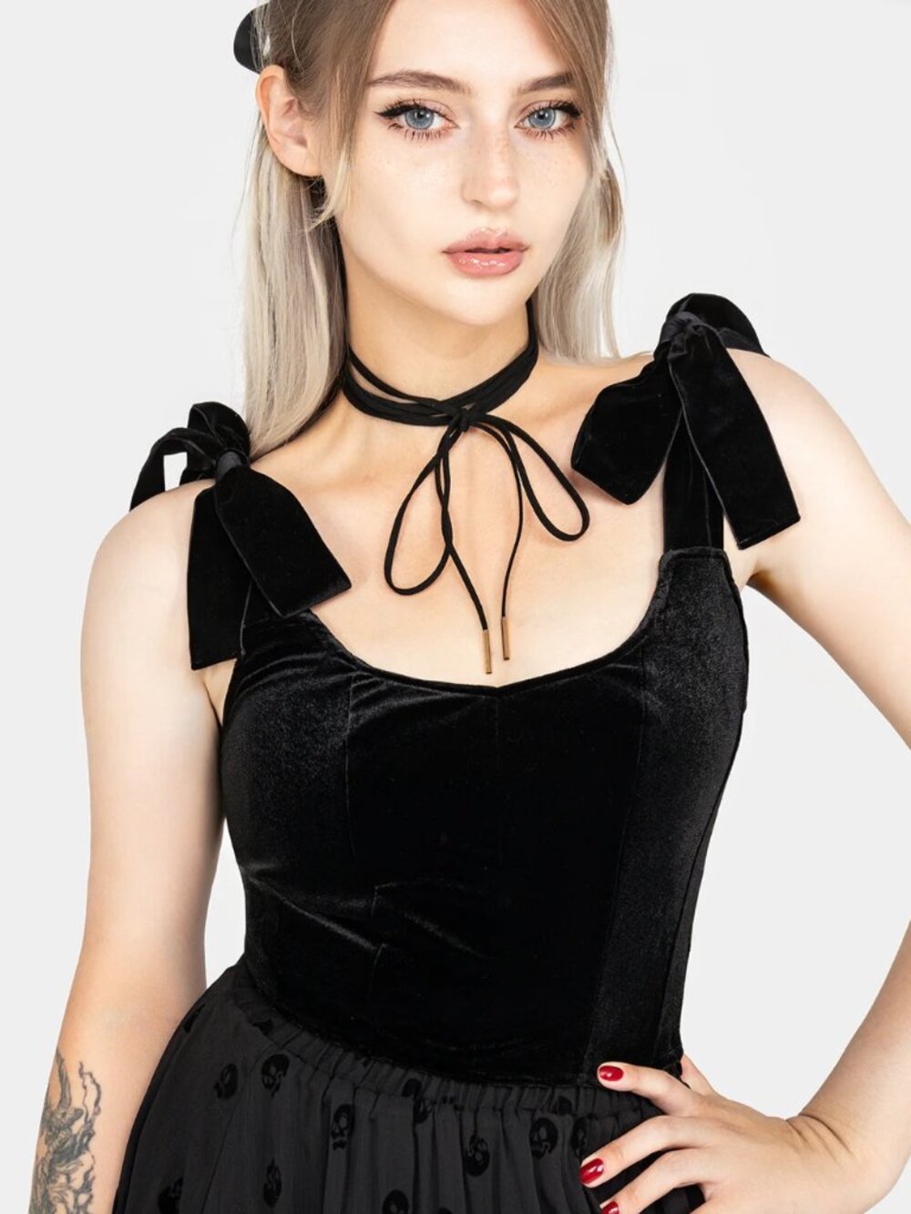 DISTURBIA Lisette Velour Tie Strap Corset Crop Top Black US 10 NWT